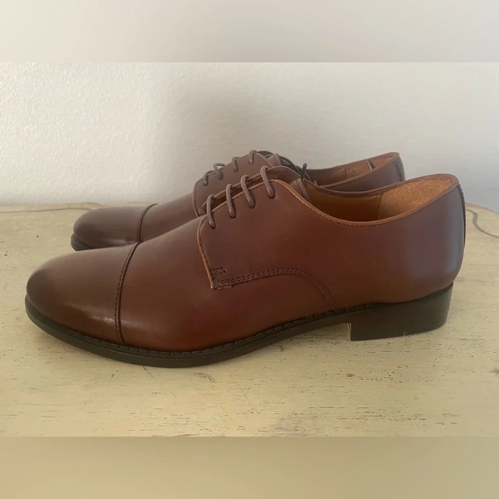 J. CREW‎ Leather cap-toe derby shoes in Brown Size 8.5 M NWOB $228 BS113